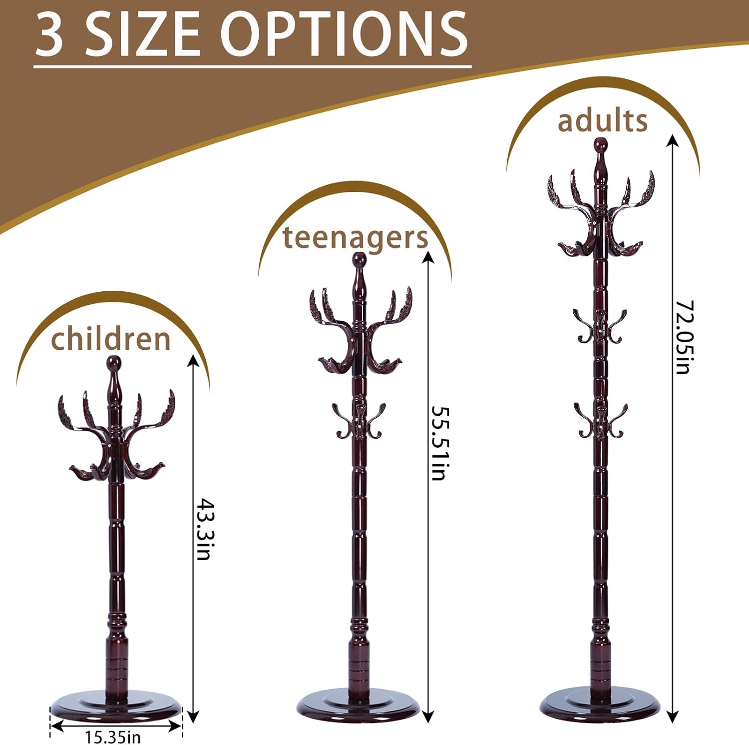 Solid Wooden Coat Rack Stand, Coat Racks Freestanding with 14 Hooks, Natural Birch Wood Coat stands with Sturdy Round Base, Tree Coat Hanger Standing for Entryway Bedroom Office (Chi Bang)