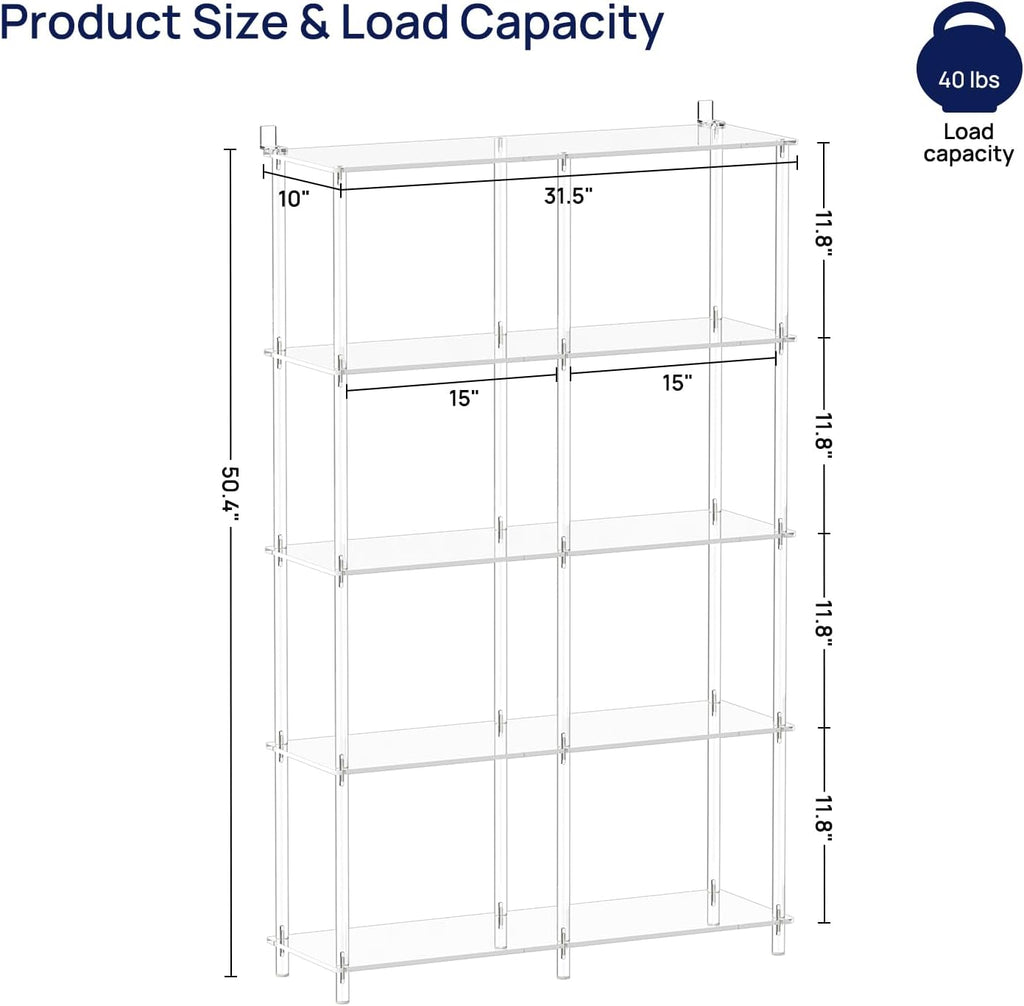 HMYHUM 5-Tier Acrylic Purse Organizer, Large Capacity, Multi-Functional Purse Rack, Floor Standing Handbag Organizer for Purse Storage, for Cloakroom, Foyer, Bedroom, Entryway, Easy Assembly