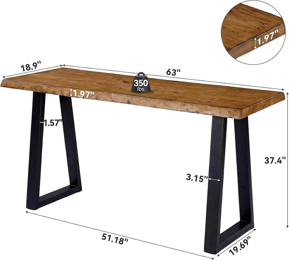 63” Solid Wood Bar Table, Commercial Grade Counter Height Table with Metal Le...