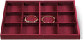 Velvet Stackable Jewelry Display Tray, 12 Grid Watch Bangle Bracelet Storage Tray, Makeup Drawer Insert Jewelry Shop Organizer Plate (Red)