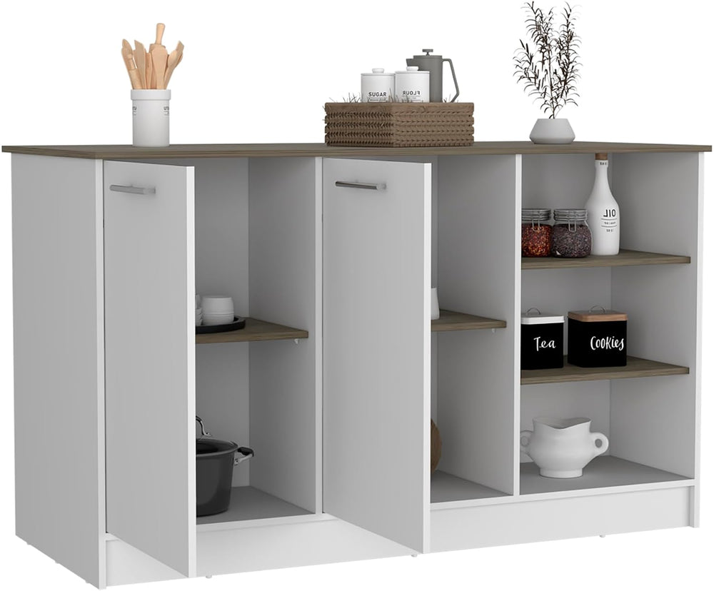 Kitchen Island with Three Open Shelves and Two Cabinets | Spacious 26" x...