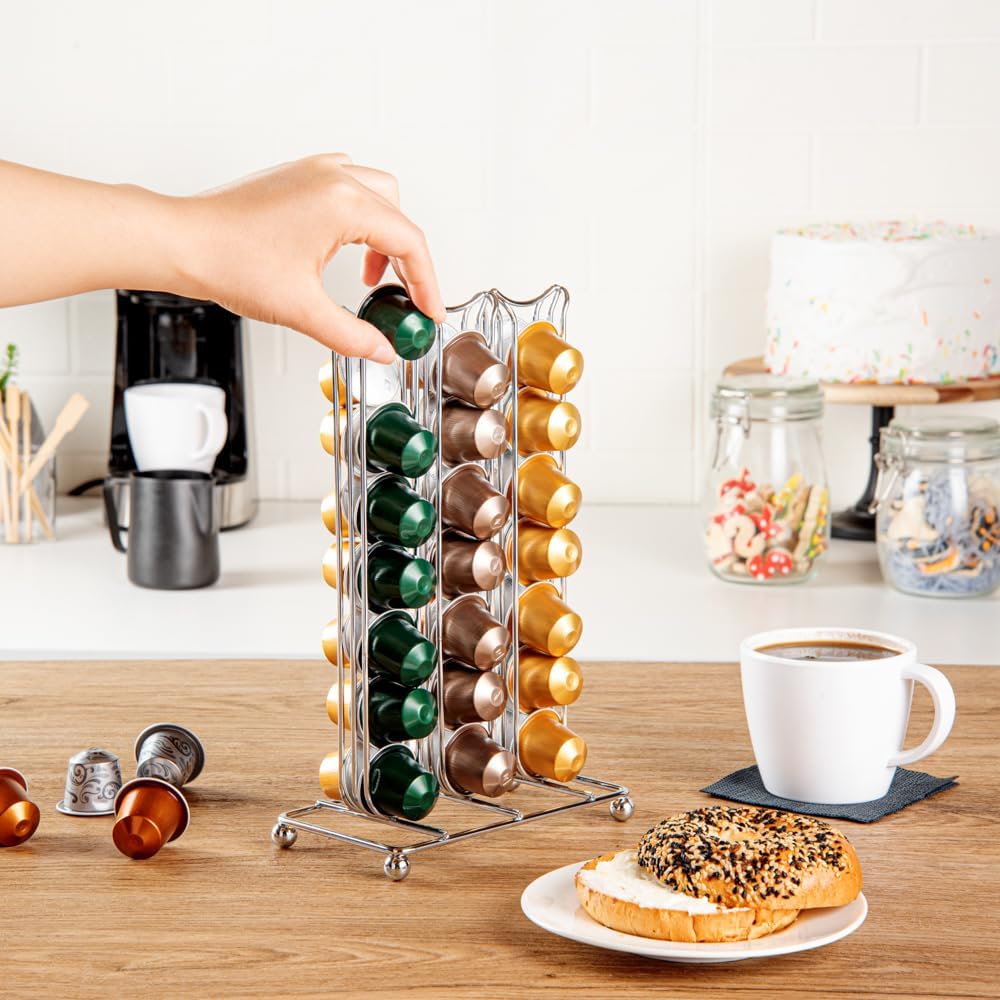 Restaurantware Restpresso 6.5 x 3.7 x 10.4 Inch Coffee Capsule Holder 1 Durable Pod Stand - Holds 42 Nespresso Capsules 4 Raised Legs Iron Espresso Pod Organizer Pods Not Included (Pack of 2)