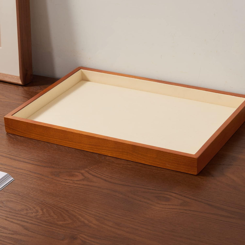 Oirlv Wood Flat Jewelry Tray Stackable Jewelry Drawer Organizer Showcase Jewelry Holder (Creamy-white flat tray)