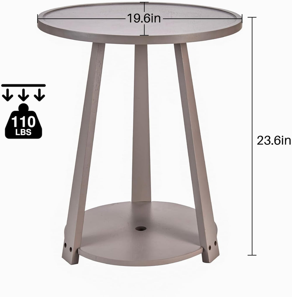 Solid Wood Round Side Table - Small Round Grey End Table, Wooden Modern Bedsi...