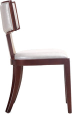 Manhattan Comfort Pulitzer Faux Leather Dining Chairs Set of 2, Solid Beech Wood with Walnut Finish, Iconic Greek Design, Fully Assembled Accent Kitchen Furniture, Silver