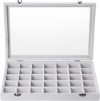 Frebeauty Velvet Jewelry Tray,35 Grid Jewelry Organizer with Clear Lid,Earring Holder Organizer Case with Clasp,Drawer Insert for Rings Studs,13.8 x 9.5 x 2 Inches,Gift for Women Girls(White)