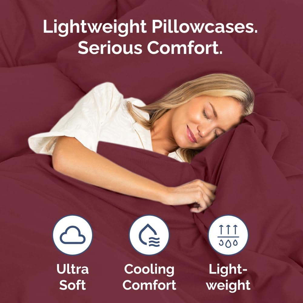 Queen Pillow Cases - 2 Pack - Super Soft Pillowcase Covers - Envelope Enclosure - Hotel Quality Pillow Protectors - Wrinkle Free, Shrink and Stain Resistant - Machine Washable - 20" x 30" (Burgundy)