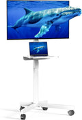 Rolling TV Stand for 23-60 Inch LCD LED Flat/Curved TVs/Screens | 2 Height Adjustable Mobile TV Floor Stand with Shelf / Locking Wheels up to 88Lbs, Tilt TV Cart Max VESA 400x400mm, White