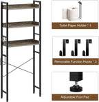 Rolanstar Over The Toilet Storage Rack, 3-Tier Bathroom Space Saver with Adjustable Shelves, Bathroom Organizer for Bathroom, Washroom, Gray