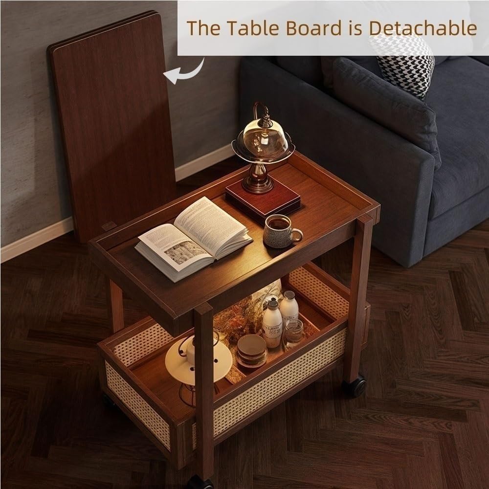 Expandable Wooden Coffee Table with Wheels Side Table with Storage Basket Rem...