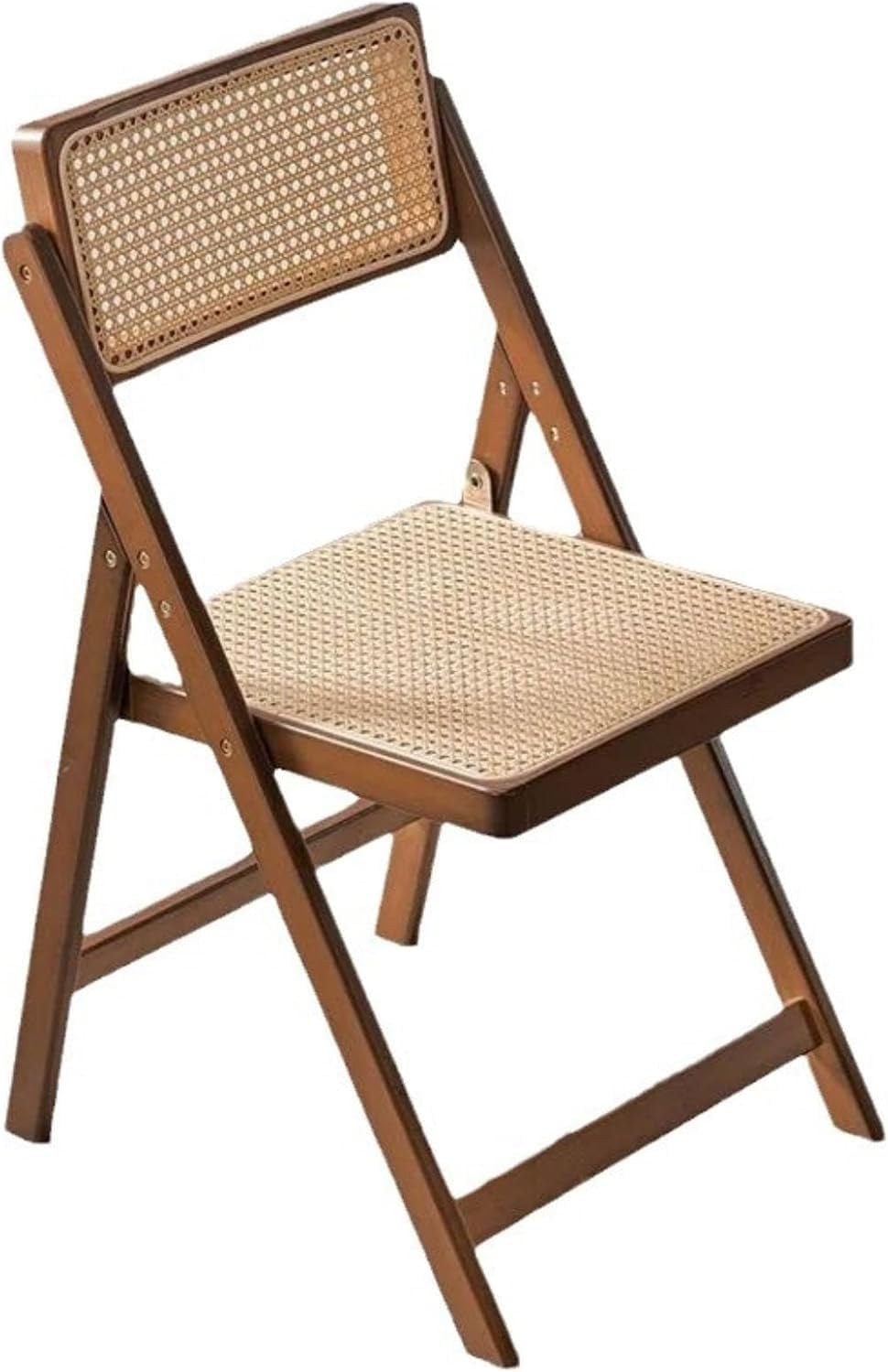 Mid Century Vintage Rattan Folding Chair with Adjustable Back Stackable Wood for Bedroom Living Room(Brown)