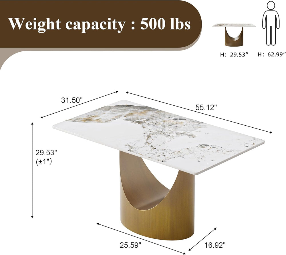 55" Modern Dining Table for 4-6, White Rectangle Dining Table, Sintered ...