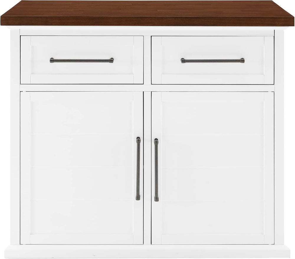 Crosley Furniture Bartlett Kitchen Island with Wood Top, White/Walnut