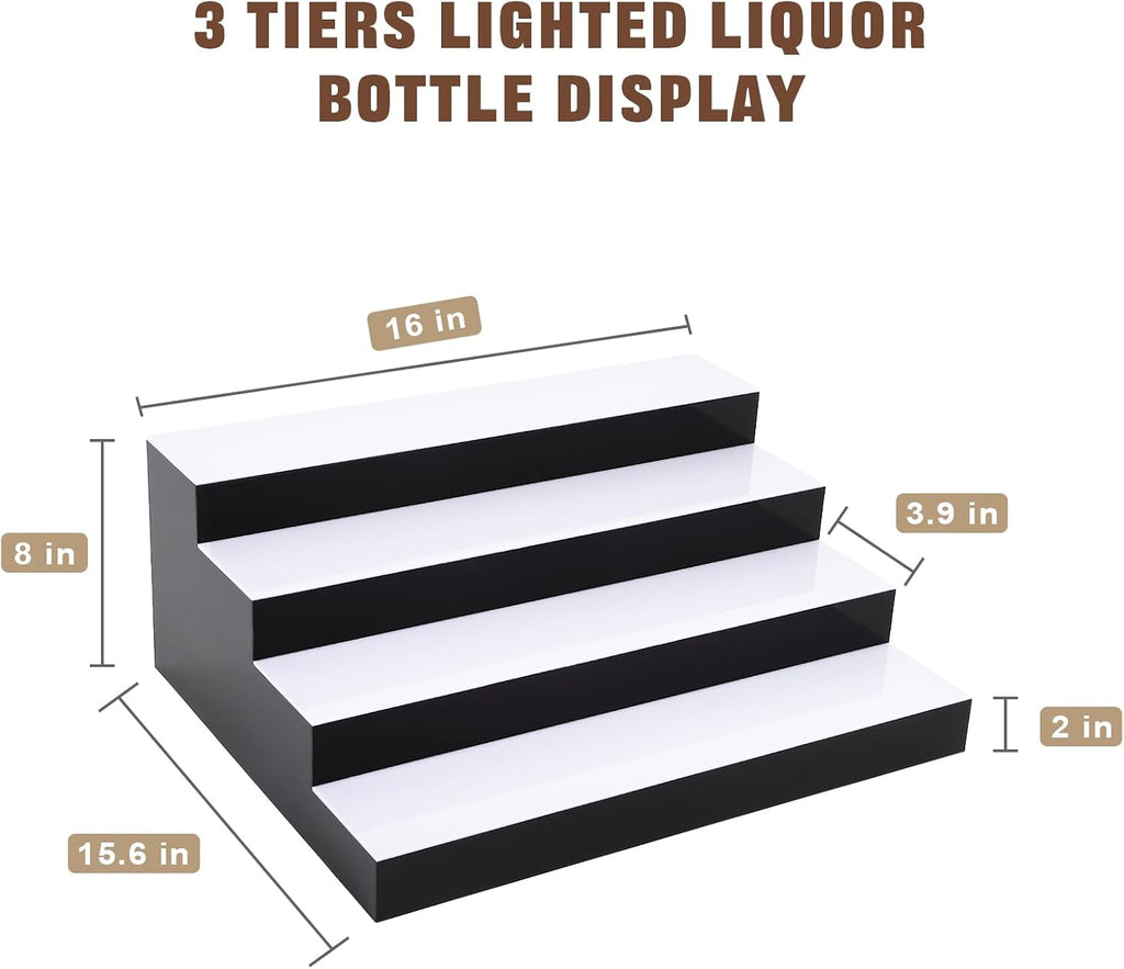 Dollate 4-Tier 16 Inch LED Liquor Bottle Display Shelf, Tabletop Wine Rack, 16 Colors, Adjustable Light for Home Bar, Party, Commercial Use