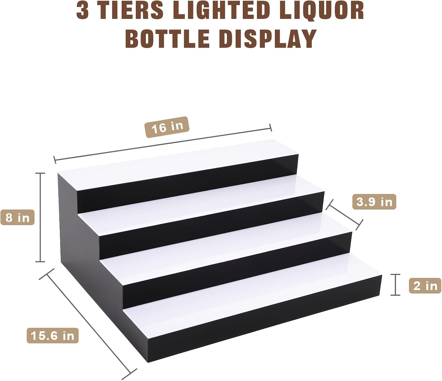 Dollate 4-Tier 16 Inch LED Liquor Bottle Display Shelf, Tabletop Wine Rack, 16 Colors, Adjustable Light for Home Bar, Party, Commercial Use