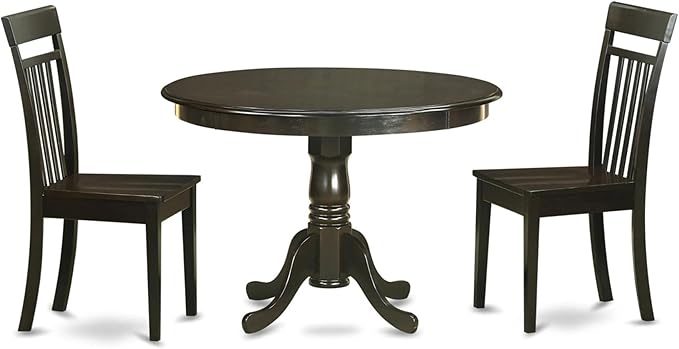 East West Furniture HLCA3-CAP-W 3 Piece Dining Set Contains a Round Dining Ro...