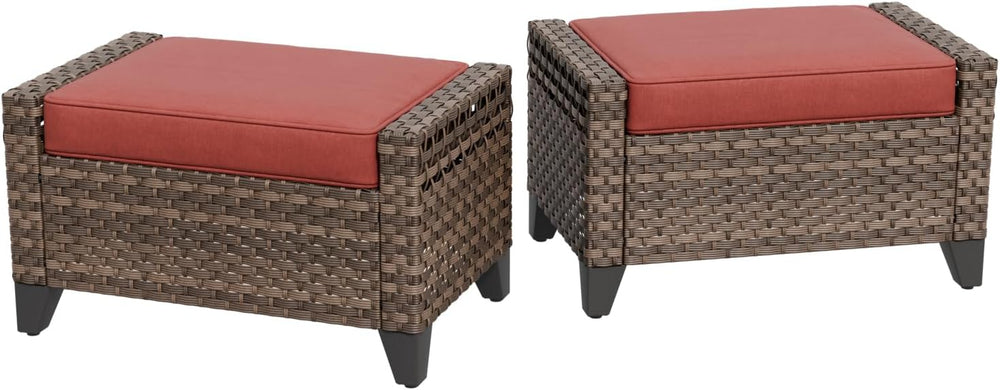 2 Pieces Modern Outdoor Wicker Patio Footstools, Multipurpose PE Rattan Ottom...