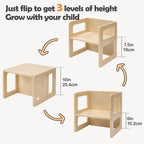 FUNLIO Height Adjustable Montessori Weaning Chair for Age 1-3, Quality Solid Wooden Chair, for Eating/Reading/Playing,Montessori Furniture with CPC Certified - Natural