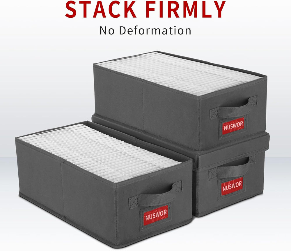 NUSWOR DVD Storage Box - DVD Storage Solutions 4Pack- Grey | Stackable DVD Ca...