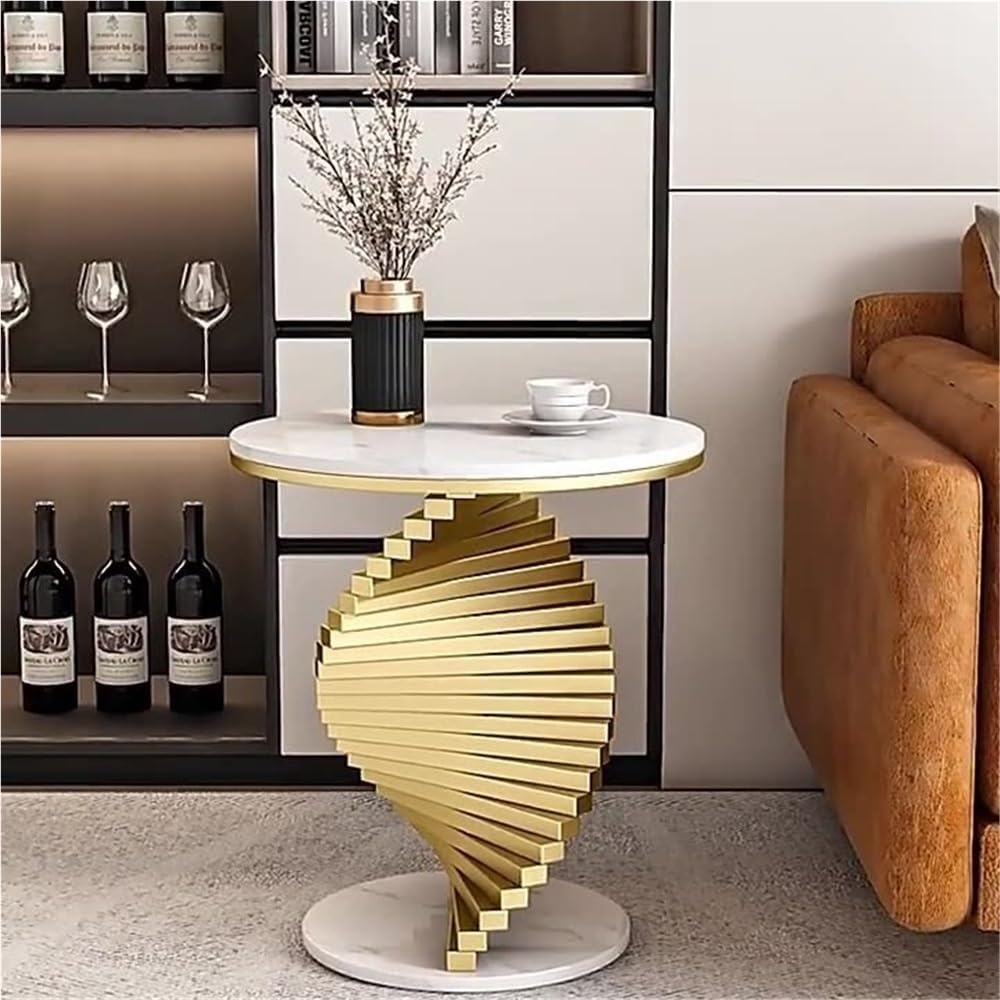 Round Marble Table Coffee Table, Luxury Living Room Side Table, Modern Bedroo...