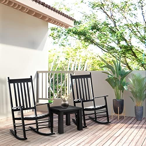 Outsunny Outdoor Rocking Chair High Density Wooden Rockers Black | Patio Rock...