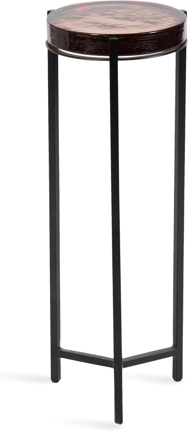 Kate and Laurel Aguilar Modern Drink Table, 9 x 9 x 23, Amber Glass and Black...