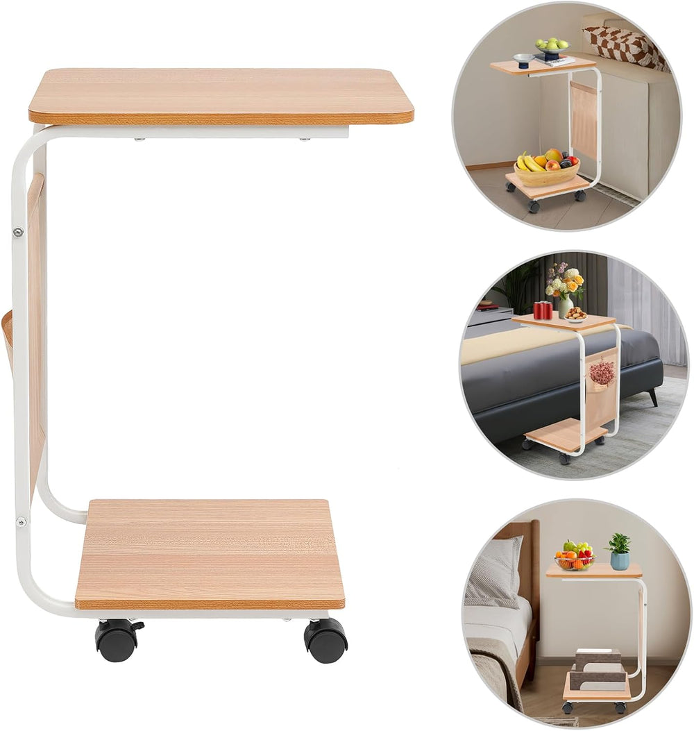 C-Shaped Side Table w/Wheels, C-Shaped Coffee Table, Bedside Side Table, Couc...