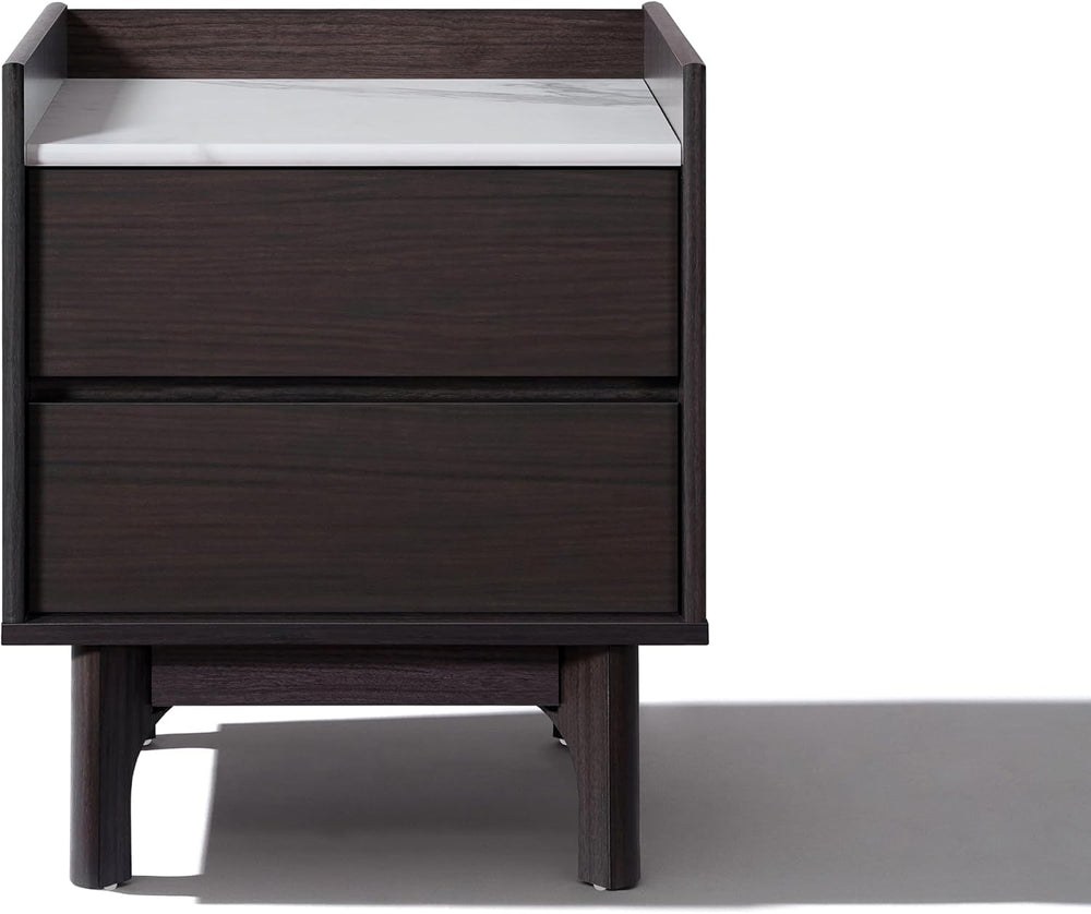 LuxenHome Modern 2 Drawers Nightstand with Faux Marble Top, 23'' Wood...