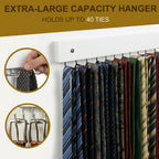 Wall Mounted Tie & Belt Rack Organizer - 2 Pack, 28 Hooks Hold 40 Ties & 40 Belts, 180° Rotating Space Saving Design, Sturdy Wood Decorative Wall Storage (White)