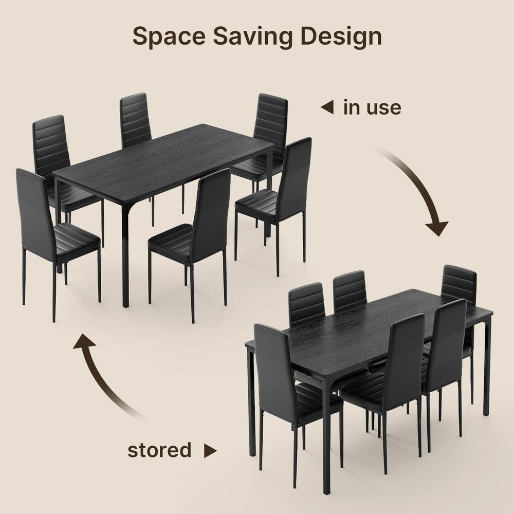 Gizoon 7-Piece Dining Table Set for 6, 63" Kitchen Table & PU Chairs...