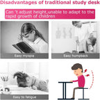 FDW Kids Desk Children Writing Student Desk Drafting Table Height Adjustable Study Table and Chair with Drawers Storage，Pink