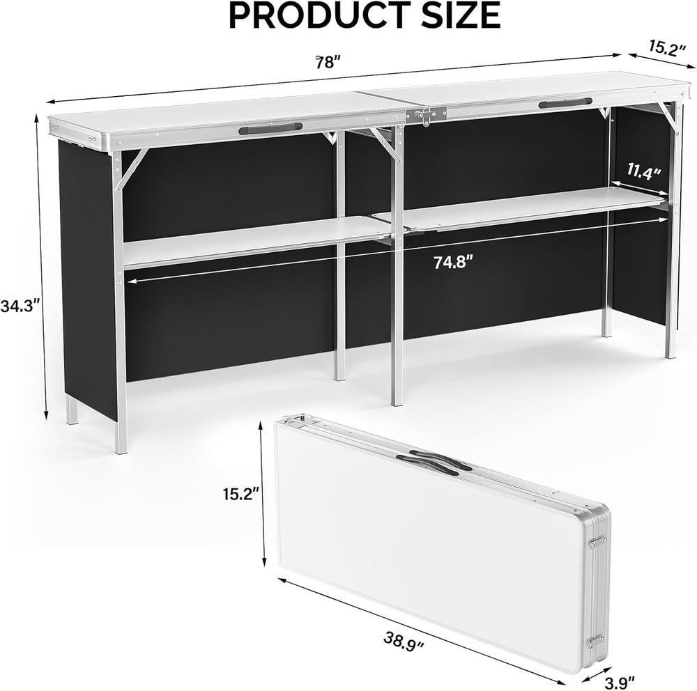 VINGLI 78" Portable Bar Table, 2-Tier Shelves, Mobile Bar Table for Even...