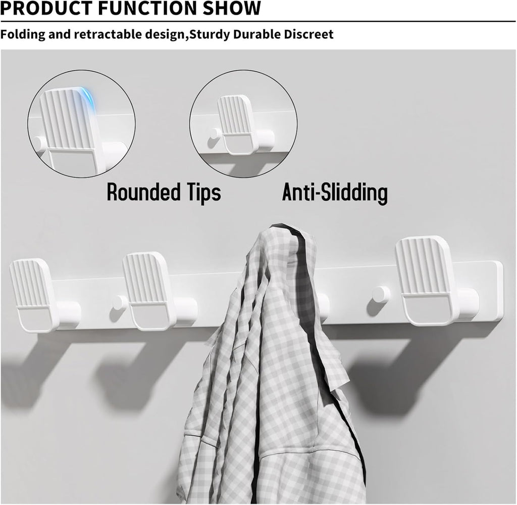 Coat Rack Wall Mount Coat Hooks - White Hook Rack with 4 Hooks Aluminum Wall Rack Hooks for Hanging Coat Hat Bag Towel Hanger Rustproof Coat Holder