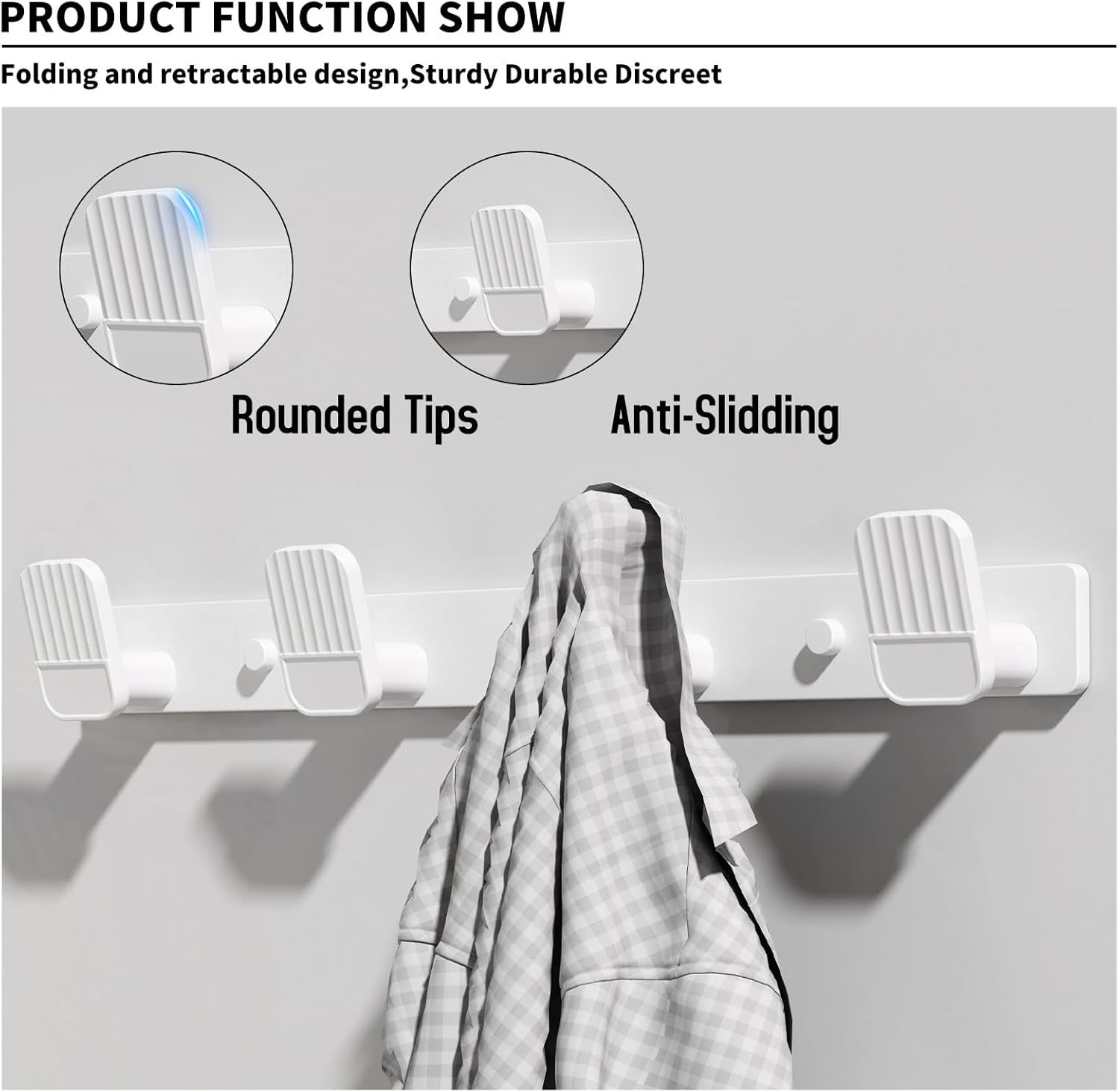 Coat Rack Wall Mount Coat Hooks - White Hook Rack with 4 Hooks Aluminum Wall Rack Hooks for Hanging Coat Hat Bag Towel Hanger Rustproof Coat Holder