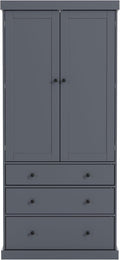 77inch Farmhouse Kitchen Pantry, Freestanding Tall Cupboard Storage Cabinet with 3 Adjustable Shelves, 8 Door Shelves, 3 Drawers for Kitchen, Dining Room, Gray