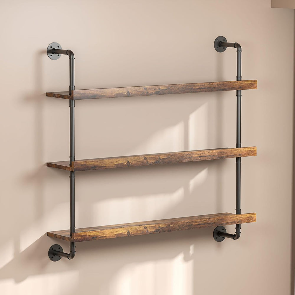 3-Tier Wall Mounted Wine Rack with LED | Liquor Bottles Floating Shelves Disp...