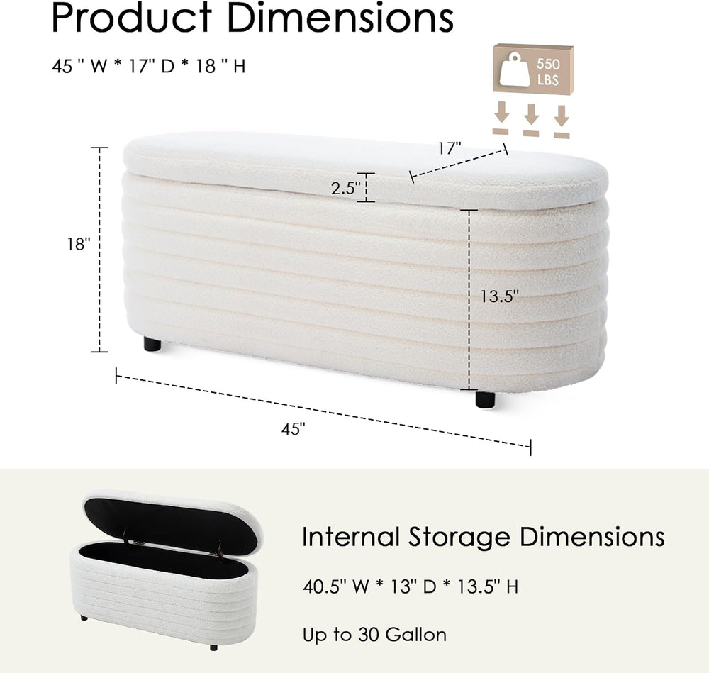 45.5" Storage Teddy Ottoman Bench Upholstered Fabric Bench Hidden Storag...