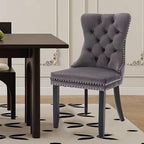 Velvet Upholstered Dining Chairs Set of 8, Modern Style Kitchen Side Chairs with Nailhead Trim and Wood Legs,Metal Pulling Ring for Dining Room Living Room(Grey)
