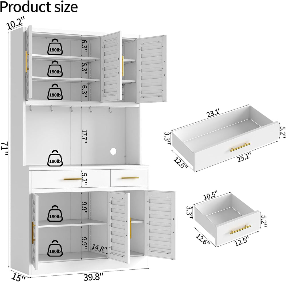 71" Tall Kitchen Pantry Cabinet, Metal Storage Cabinet, with 6 Doors &am...