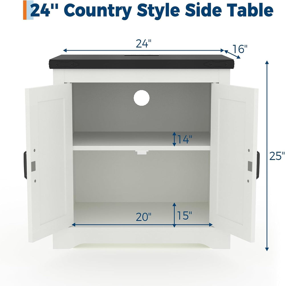 Takywep 24" White Farmhouse Side Table with USB Charging Station, Large ...