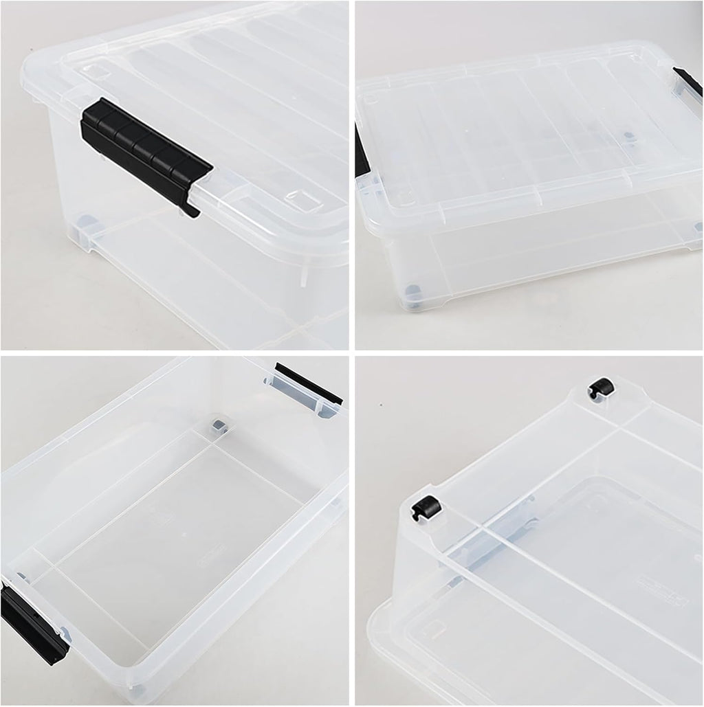 Gloreen 20 Quart Lidded Storage Bins with Wheels, Clear Plastic Under Bed Storage Boxes, 3 Pack