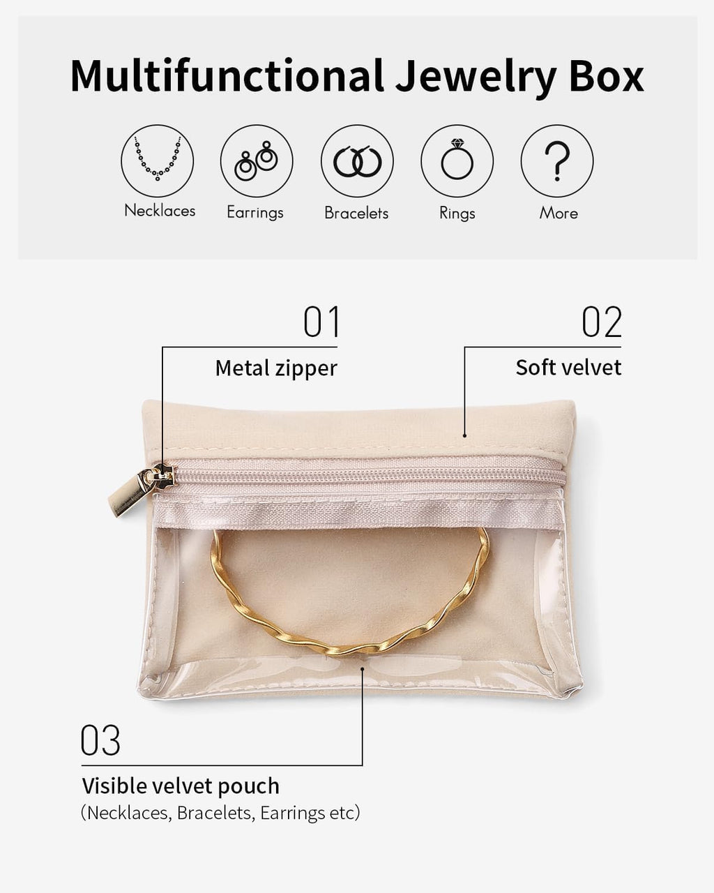 Vlando 33 Pcs Travel Jewelry Case Velvet Jewelry Pouch with Zipper Clear Travel Jewelry Bag Jewelry Travel Organizer for Travel Business Trip Mother's Day Gifts for Mom Wife Women