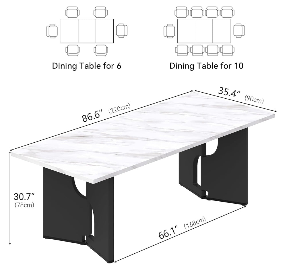 86.6" Modern Dining Table for 6-10 People,Long Kitchen Tables with Woode...