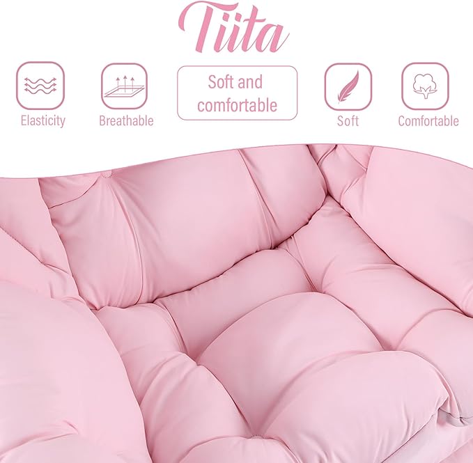 Tiita Lazy Chair, Modern Large Accent Lounge Armchair, Comfy Leisure Sofa Reading Chair with Footrest for Bedroom, Living Room, Dorm Rooms, Garden and Courtyard, Pink
