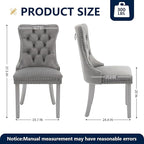 Velvet Dining Chairs Set of 4, Kitchen & Dining Room Chairs, Upholstered Dining Chairs with Back Ring Pull and Silver Solid Wood Legs, Modern Tufted Kitchen Chairs for Dining Room, Light Grey