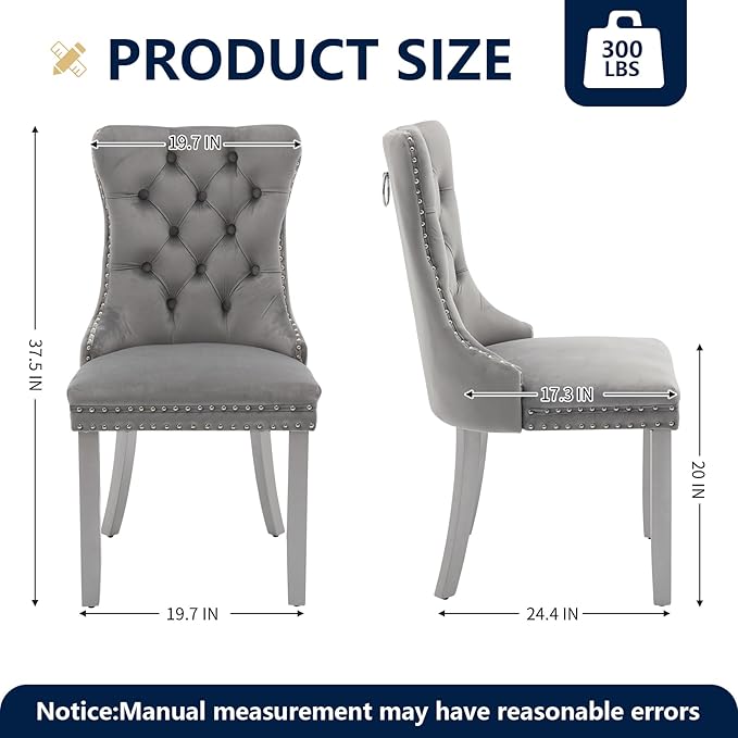Velvet Dining Chairs Set of 4, Kitchen & Dining Room Chairs, Upholstered Dining Chairs with Back Ring Pull and Silver Solid Wood Legs, Modern Tufted Kitchen Chairs for Dining Room, Light Grey
