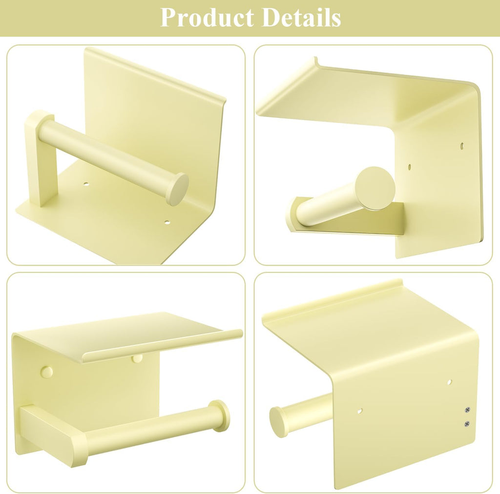 Tindbea Toilet Paper Holder with Phone Shelf, Adhesive or Screw Wall Mount Toilet Tissue Roll Holder, Rustproof & Multifunctional Stainless Steel Bathroom Storage Dispenser (Sunlight Yellow)