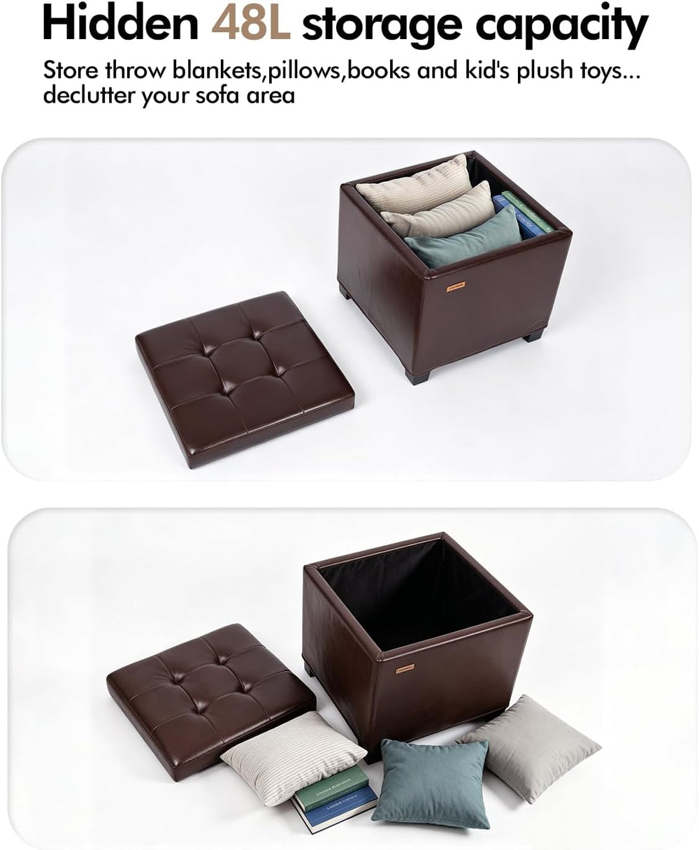 ABHENG Steel Frame Square Ottoman with Storage Antique Brown UASND63R | 17.7&...