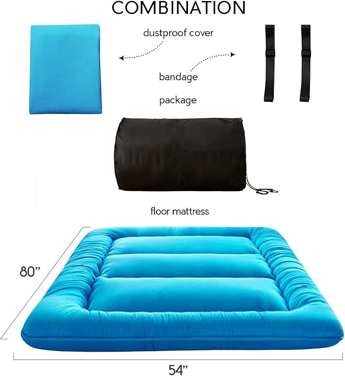 MAXYOYO Japanese Floor Mattress Futon Mattress, 4" Thicken Tatami Mat Sleeping Pad Foldable Roll Up Mat Boys Girls Dormitory Pad Kids Floor Lounger Pillow Bed, Charcoal Grey, Queen Size