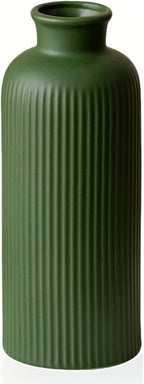 Green Ribbed Ceramic Vase for Flowers, Modern Textured Decorative Vase, 10 Inch Tall, 4 Inch Width, Farmhouse Style Home Decor (Matte Glaze Green)